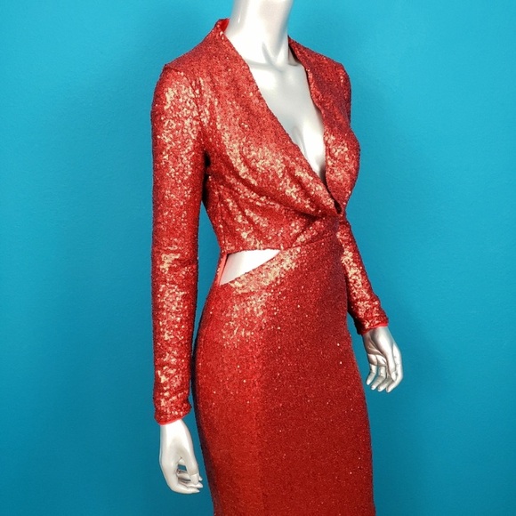 ASOS 1970's Sequin Cowl Neck Cut-Out Midi Dress (NWT) - Picture 3 of 9